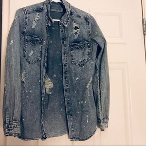 Distressed cozy jean button up!